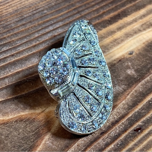 Elegant Silver Hat Pin Brooch Rhinestones Baguettes Vintage - Picture 2 of 10